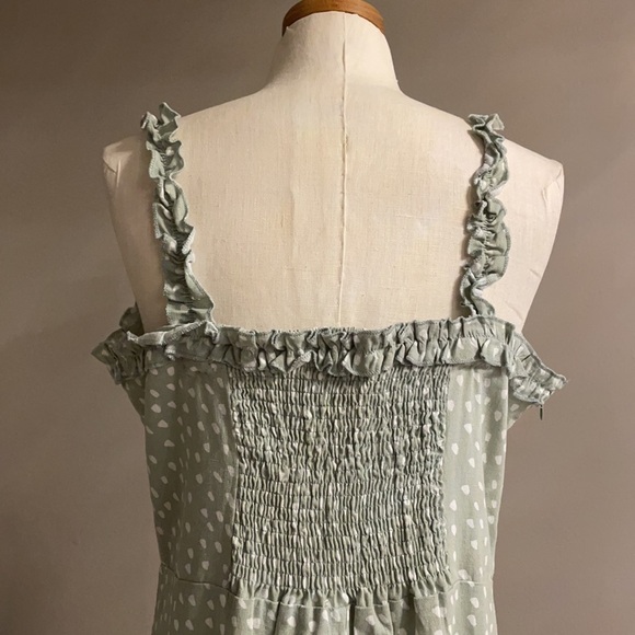 RUFFLED STRAP TANK SUNDRESS. Smocked back ruffle accent size XL mint Linen blend - Picture 6 of 13